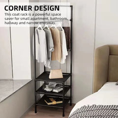 Suport de Colț pentru Haine cu 3 Rafturi