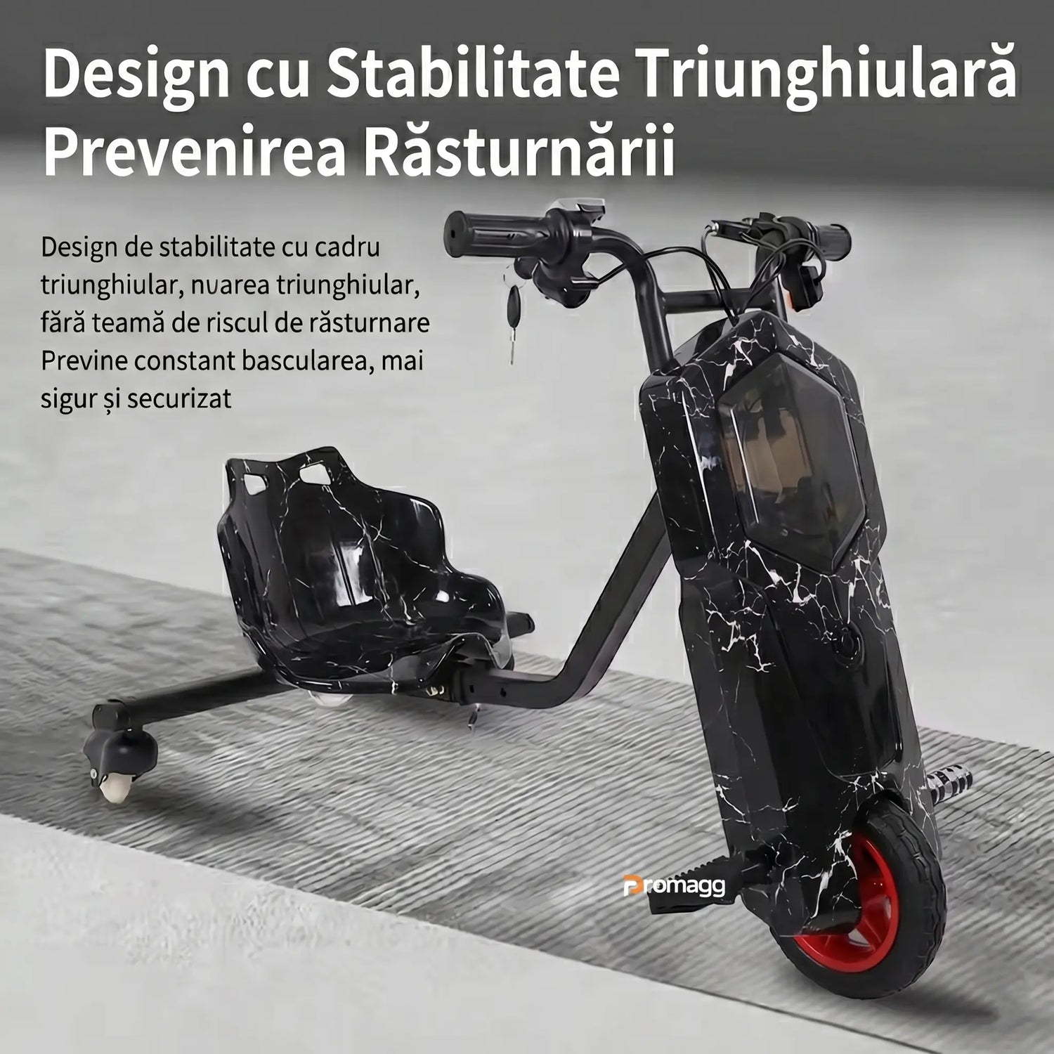 Tricicletă electrică drift 150W 36V cu Bluetooth și set protecție - Negru - imagine 2