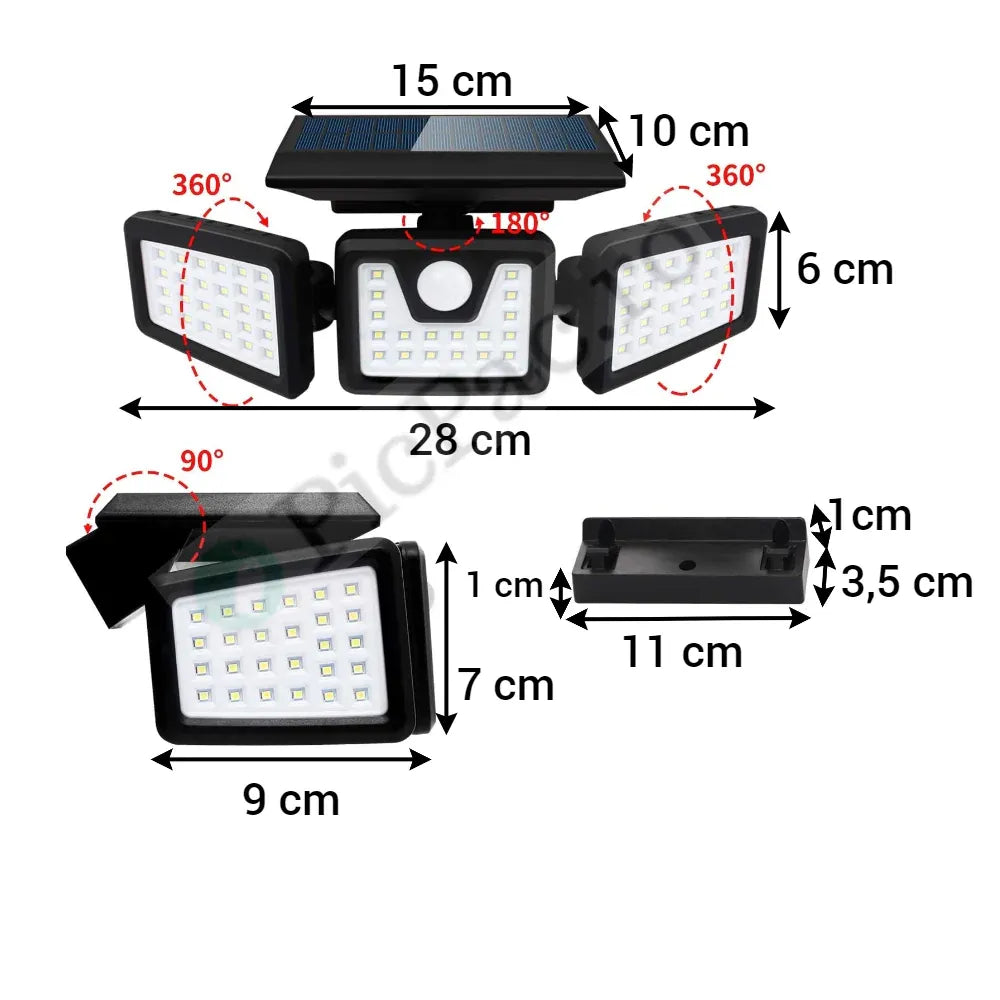 Lampă Triplă Solară de Perete cu Senzor de Mișcare - imagine 5