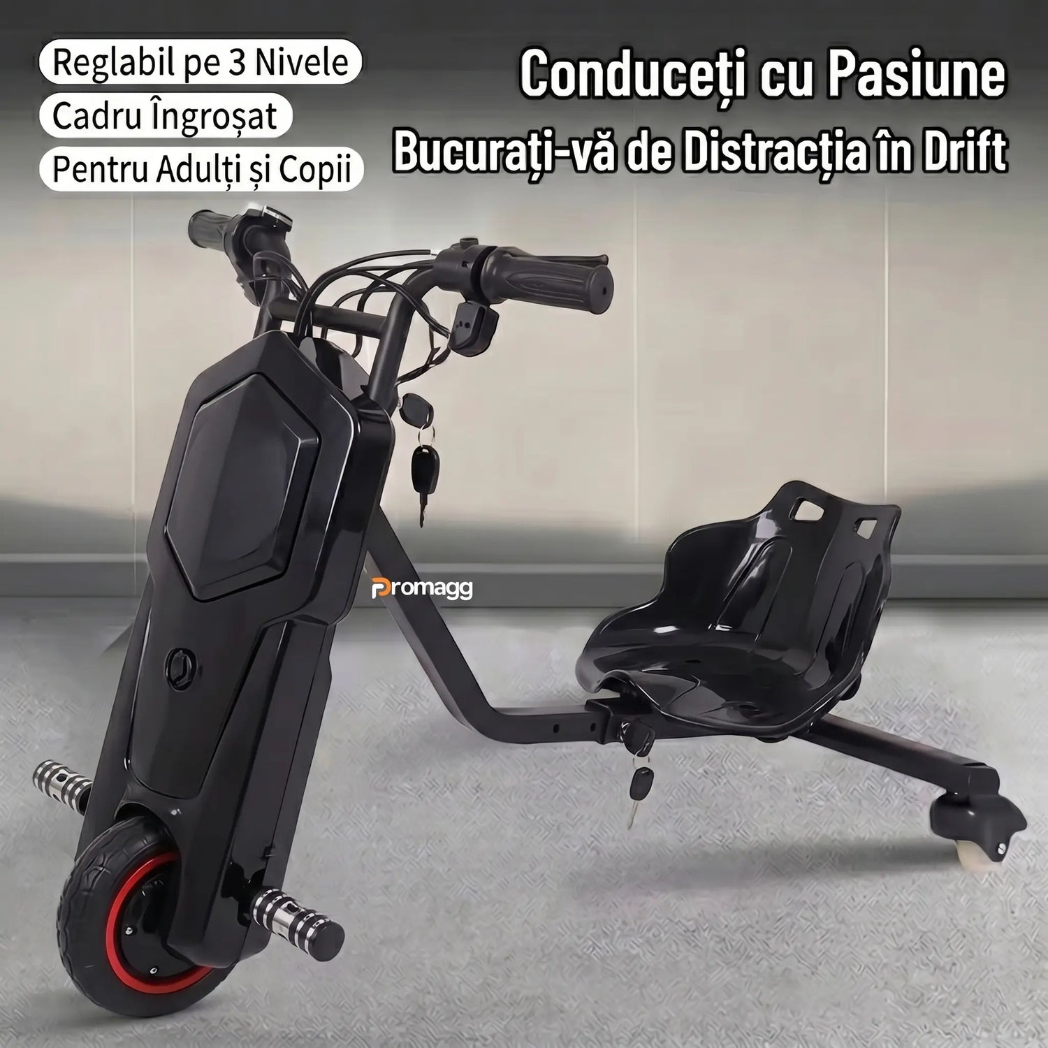 Tricicletă electrică drift 150W 36V cu Bluetooth și set protecție - Negru - imagine 4