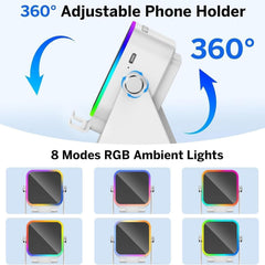Suport de Birou pentru Telefon cu Senzor Wireless, Boxă și Lumină RGB