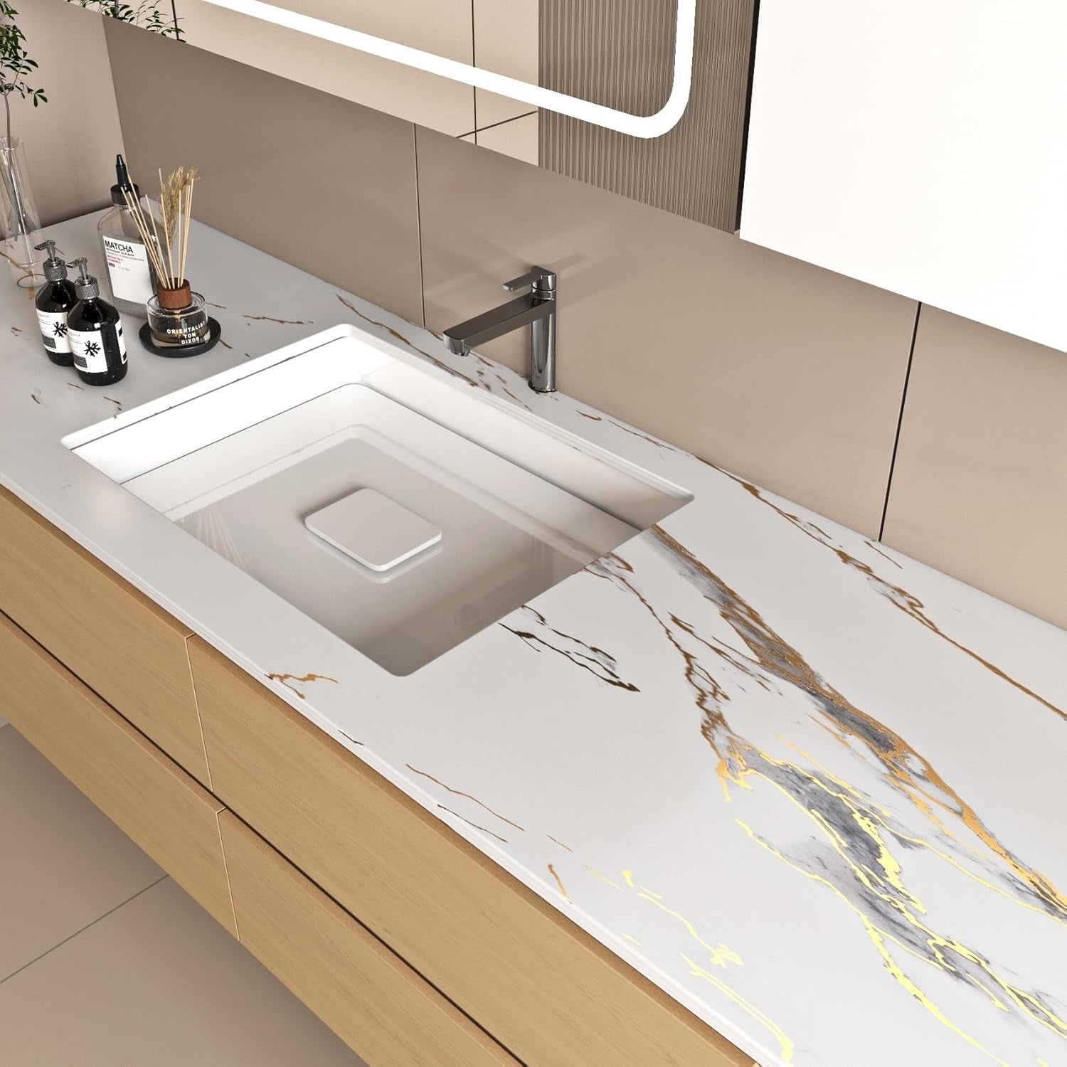 Autocolant marmura autoadeziv alb cu auriu pentru decor elegant - imagine 4