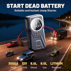 Starter auto portabil 3000A cu compresor aer si power bank multifunctional