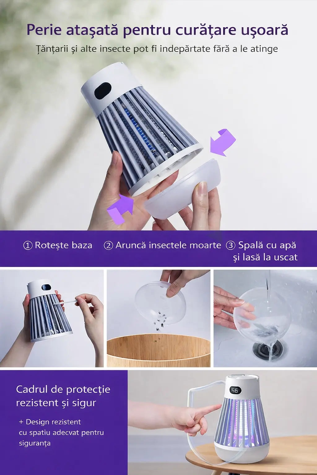 Lampă Anti Țânțari 2 în 1 cu LED, Reîncărcabilă, Portabilă și Impermeabilă - imagine 2
