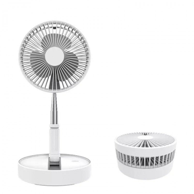 Ventilator portabil alb, cu bază rotundă și cap înclinabil