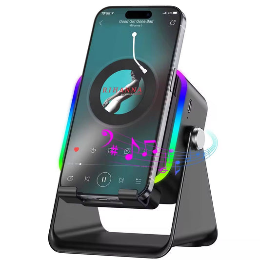 Suport de Birou pentru Telefon cu Senzor Wireless, Boxă și Lumină RGB
