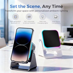 Suport de Birou pentru Telefon cu Senzor Wireless, Boxă și Lumină RGB