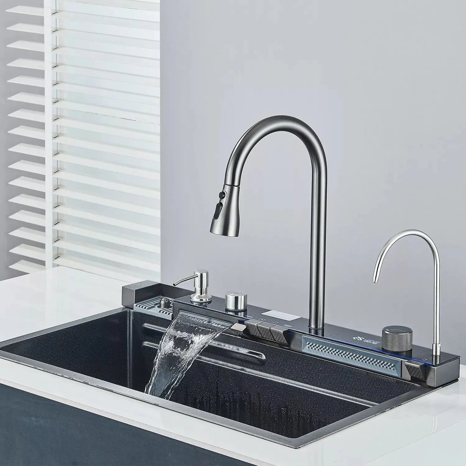 Chiuveta Multifunctionala cu 2 Cascade cu Accesorii Incluse, Afisaj Digital a Temperaturii si Robinet Cascada - imagine 7