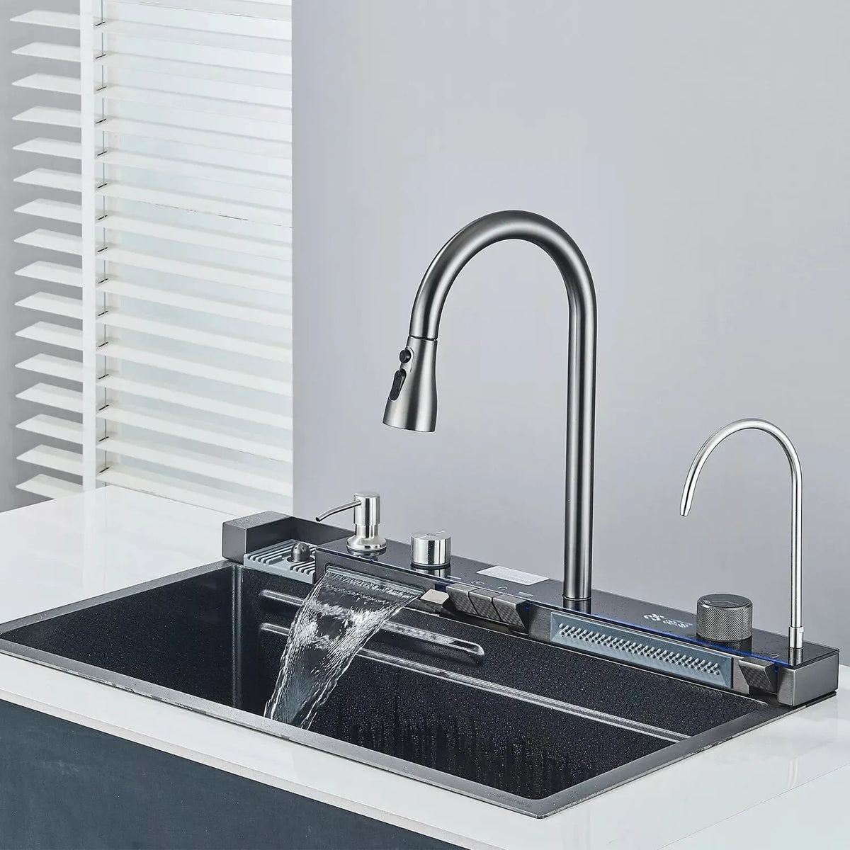 Chiuveta Multifunctionala cu 2 Cascade cu Accesorii Incluse, Afisaj Digital a Temperaturii si Robinet Cascada - imagine 7