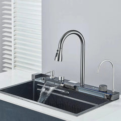 Chiuveta Multifunctionala cu 2 Cascade cu Accesorii Incluse, Afisaj Digital a Temperaturii si Robinet Cascada - imagine 7
