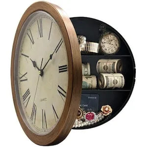 Ceas decorativ de perete cu compartiment secret, 10 inch, design clasic, multicolor, 25.4x25.4cm - imagine 5