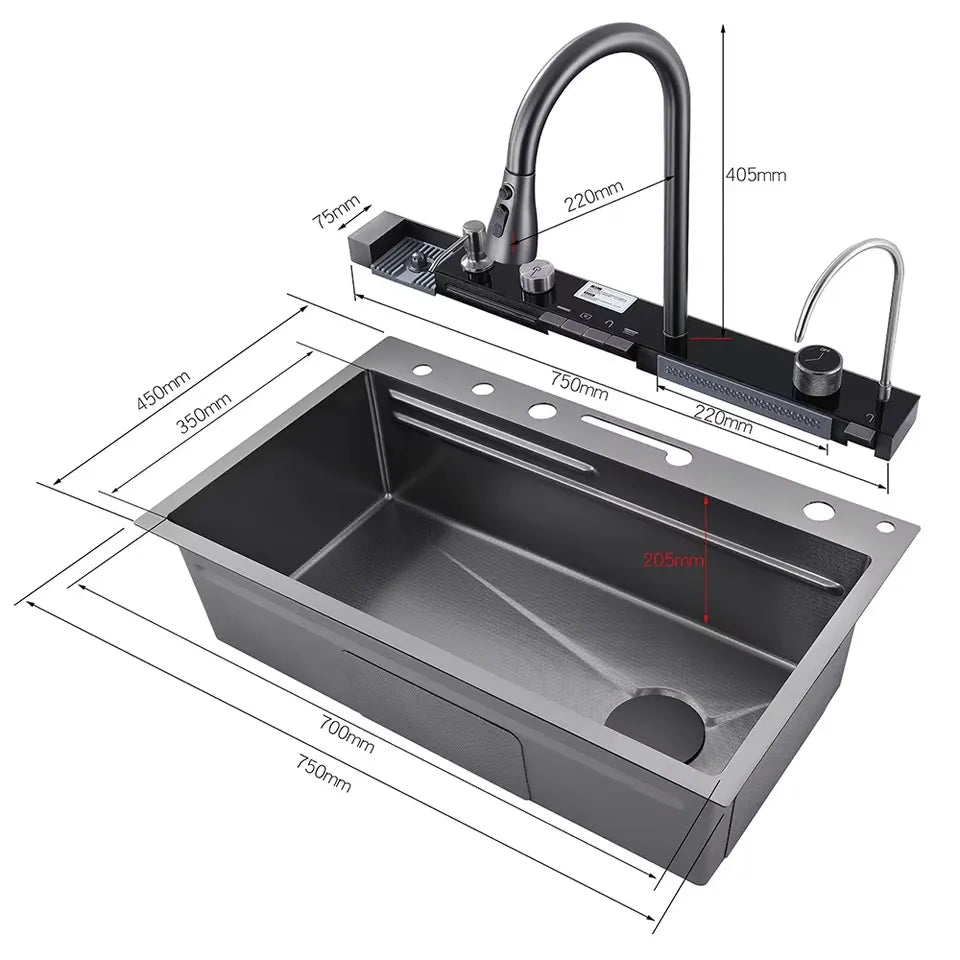 Chiuveta Multifunctionala cu 2 Cascade cu Accesorii Incluse, Afisaj Digital a Temperaturii si Robinet Cascada - imagine 9