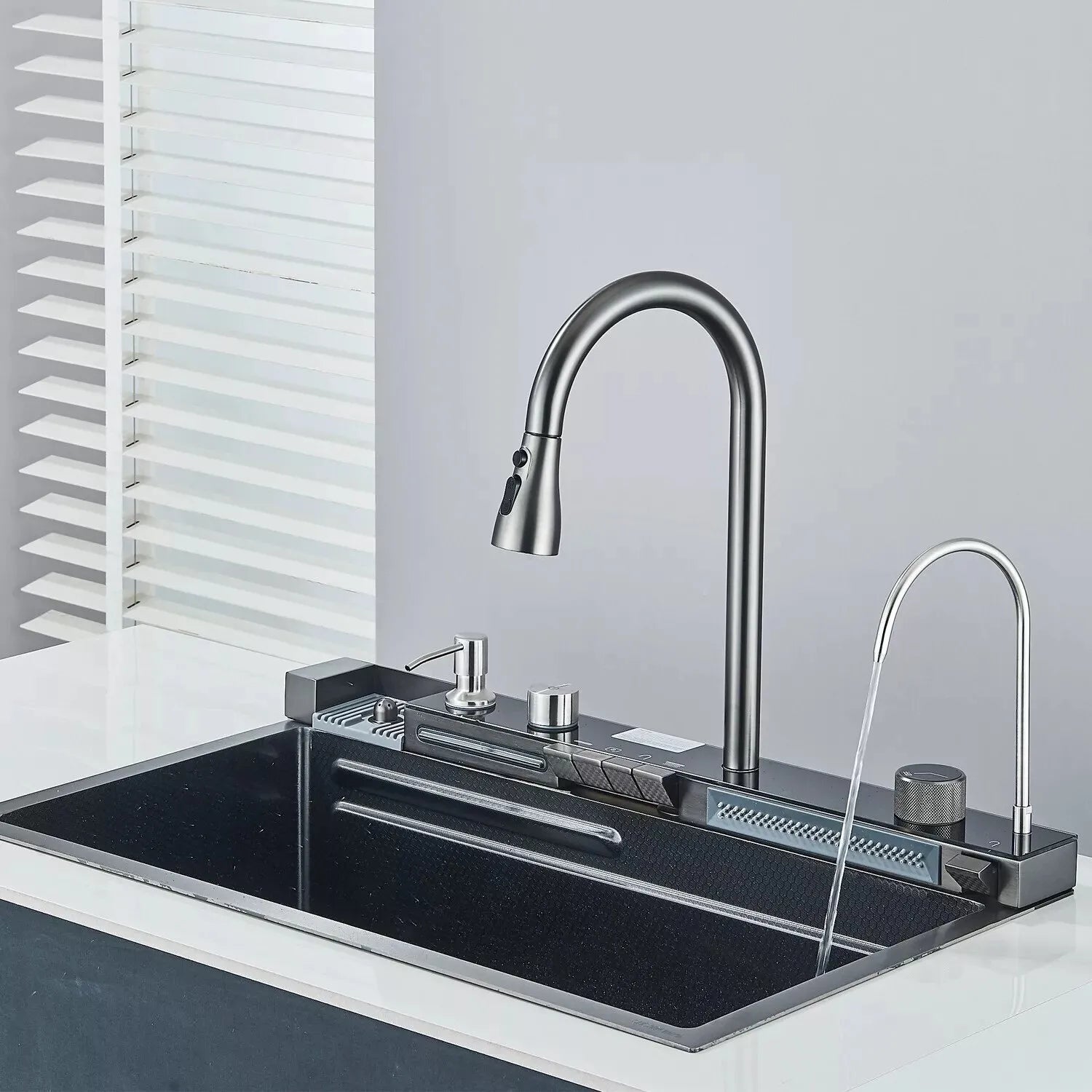 Chiuveta Multifunctionala cu 2 Cascade cu Accesorii Incluse, Afisaj Digital a Temperaturii si Robinet Cascada - imagine 11