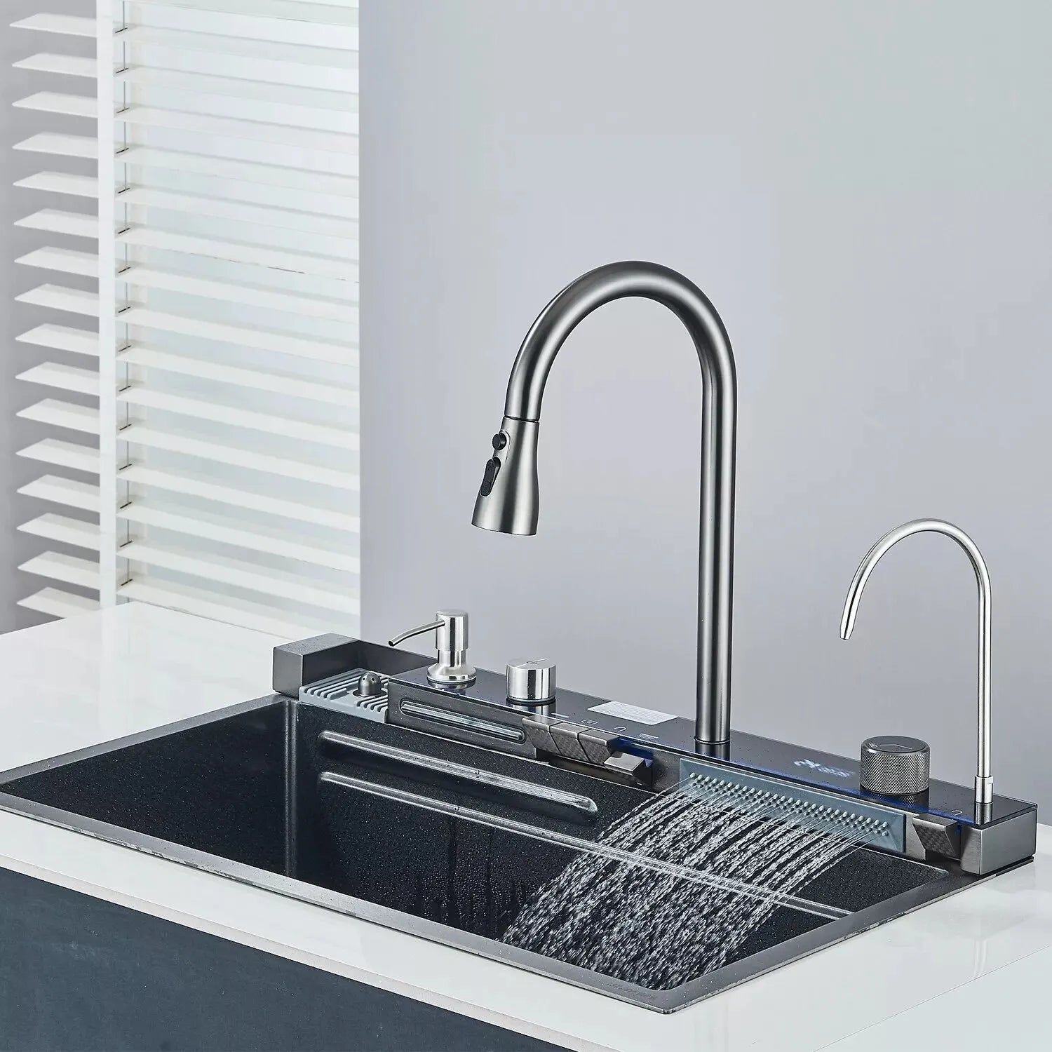 Chiuveta Multifunctionala cu 2 Cascade cu Accesorii Incluse, Afisaj Digital a Temperaturii si Robinet Cascada - imagine 8