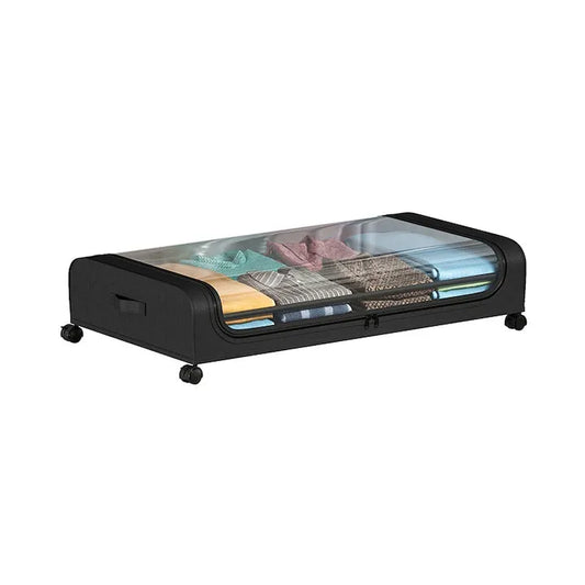 Cutie Depozitare Sub Pat cu Roti, 50L, Negru, 78x43x17cm, Capac Transparent