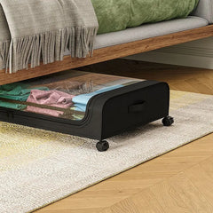 Cutie Depozitare Sub Pat cu Roti, 50L, Negru, 78x43x17cm, Capac Transparent - imagine 2