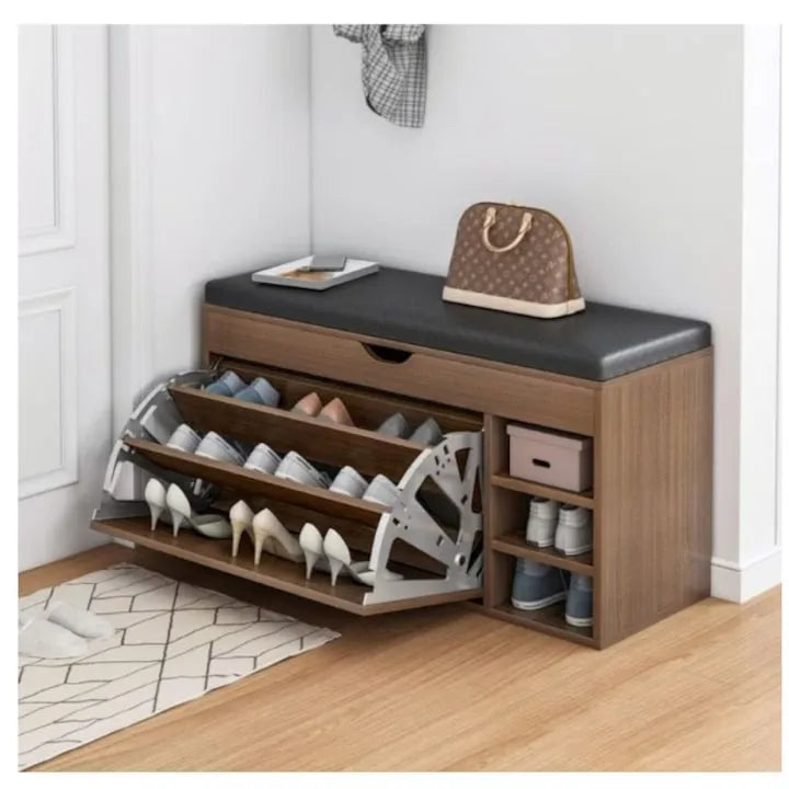 Dulap Pantofi cu Bancheta, Organizator Incaltaminte cu Rafturi Multiple, 80x34x50 cm, Maro
