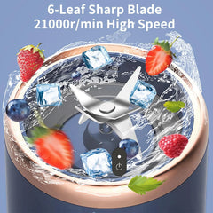 Mini Blender Portabil Electric cu Acumulator, 2 Recipiente, 6 Lame 3D, 400 ml, 40W