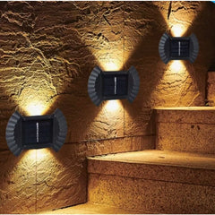Set 4 Aplice Solare LED pentru Perete, Iluminare Bidirecțională, 8 LED-uri, IP65, Lumină Alb Cald
