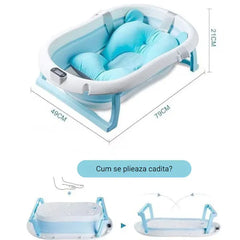 Cădiță Pliabilă pentru Bebeluși Premium cu Suport, Pernuță și Termometru Electronic