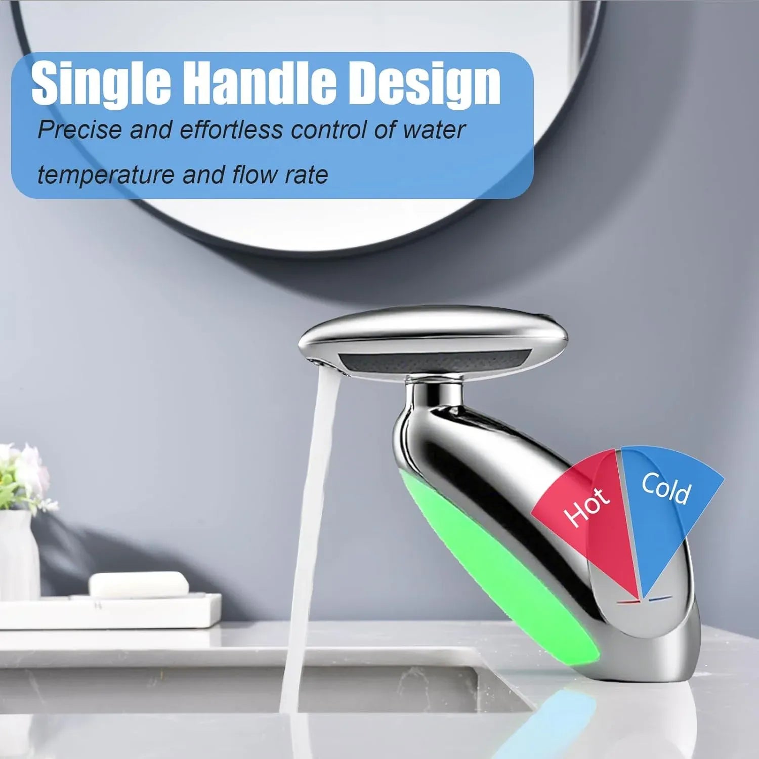 Baterie pentru Chiuvetă Baie cu 4 Moduri de Curgere, Cap Retractabil și Iluminare LED - imagine 5