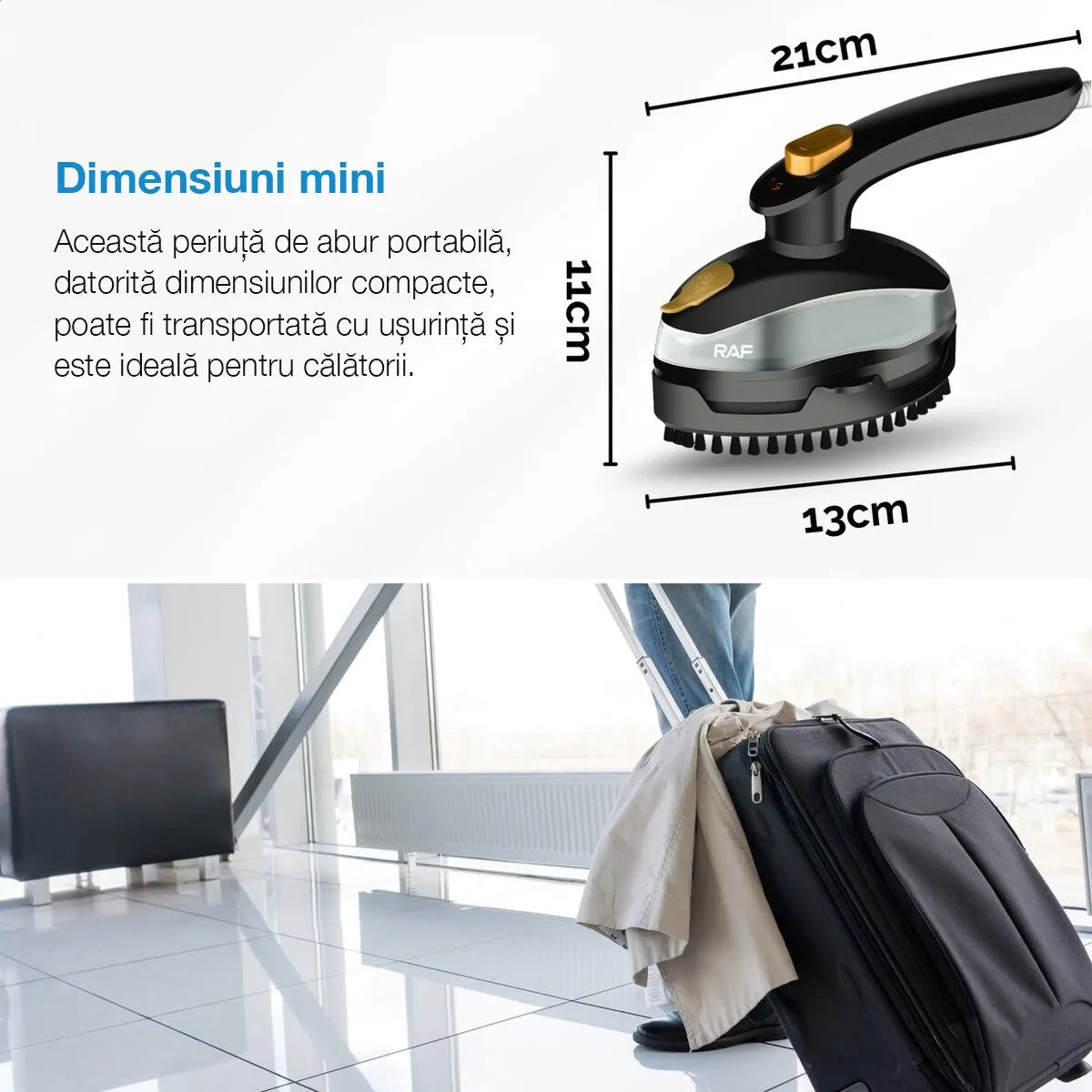 Aparat de Călcat Vertical cu Abur Portabil, 800W, Rezervor 95ml, Mâner Rotativ 90°, Încălzire Rapidă - imagine 2