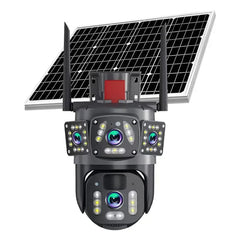 Cameră de Supraveghere 4G cu Panou Solar, 4 Lentile, Full HD, PTZ, Zoom 10X, Night Vision