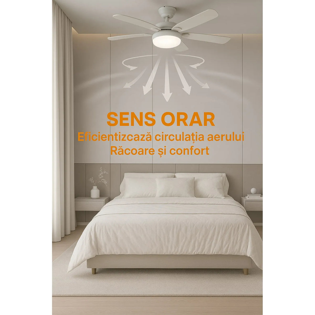Ventilator Plafon LED 40W cu Telecomandă – 3 Viteze, Iluminare Reglabilă, Soclu E27 - imagine 3