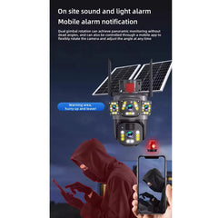 Cameră de Supraveghere 4G cu Panou Solar, 4 Lentile, Full HD, PTZ, Zoom 10X, Night Vision