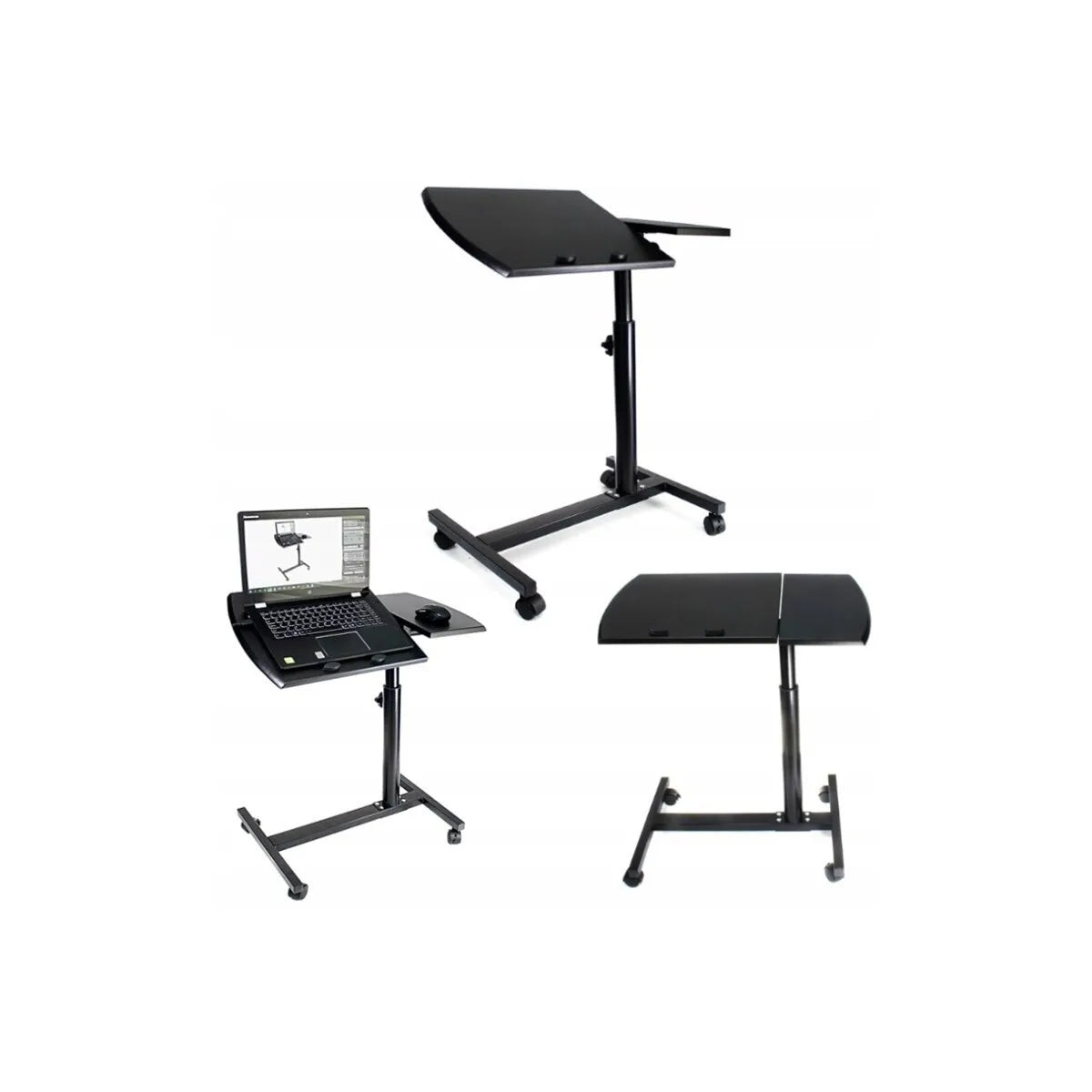 Masă Metalică pentru Laptop cu Roți, Reglabilă pe Înălțime și Unghi, Neagră - imagine 3