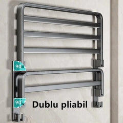 Suport pentru Prosoape de Baie Pliabil cu Cârlige, Montare pe Perete