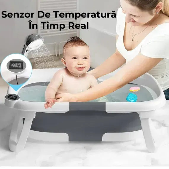 Cădiță Pliabilă pentru Bebeluși cu Termometru Digital și Design Ergonomic - imagine 8