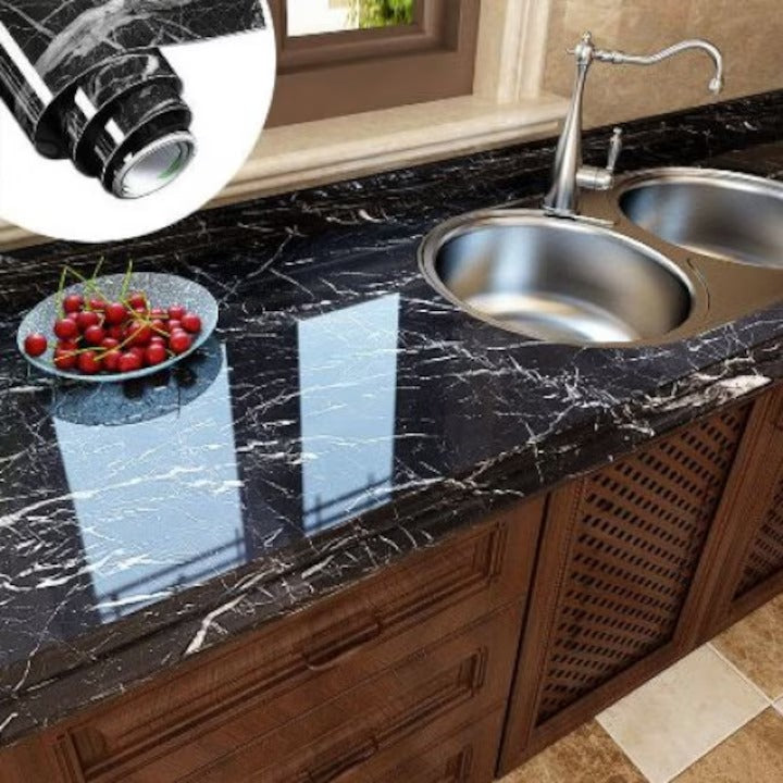Autocolant marmura autoadeziv negru cu alb pentru decor elegant - imagine 3