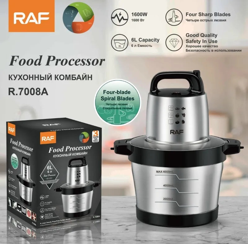 Tocător Electric Profesional RAF cu Bol Inox și Lame din Oțel Inoxidabil - imagine 2