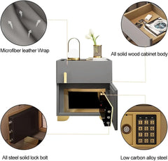 Noptieră cu Stație de Încărcare, Seif Ascuns și Iluminare LED Reglabilă în 3 Culori