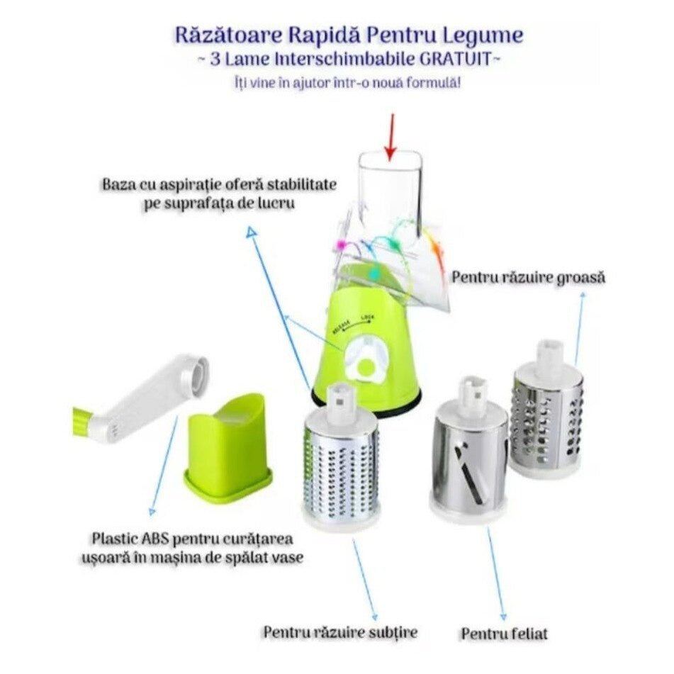 Razatoare rotativa manuala cu 3 lame din inox pentru taiere rapida - imagine 5
