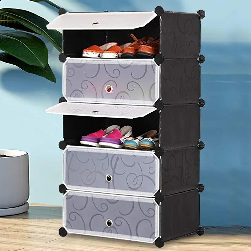 Dulap Modular pentru Încălțăminte cu 5 Niveluri, Design Portabil, cu Uși – 85 x 47 x 37 cm - imagine 4