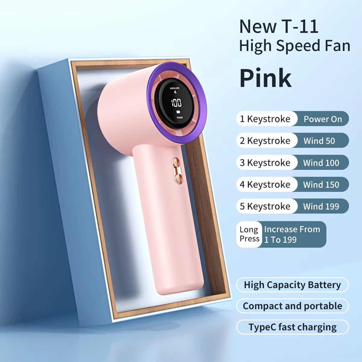 Ventilator de mana portabil cu display LED pentru racorire rapida - imagine 2