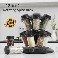 Suport pentru Condimente cu 12 Borcane și Capace Detașabile