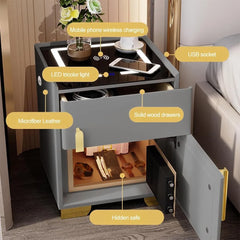 Noptieră cu Stație de Încărcare, Seif Ascuns și Iluminare LED Reglabilă în 3 Culori