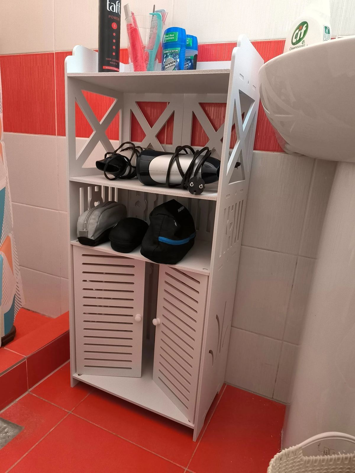 Dulap baie impermeabil 90cm cu rafturi deschise alb - imagine 6
