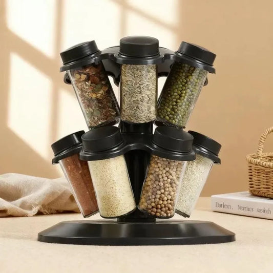 Suport pentru Condimente cu 12 Borcane și Capace Detașabile