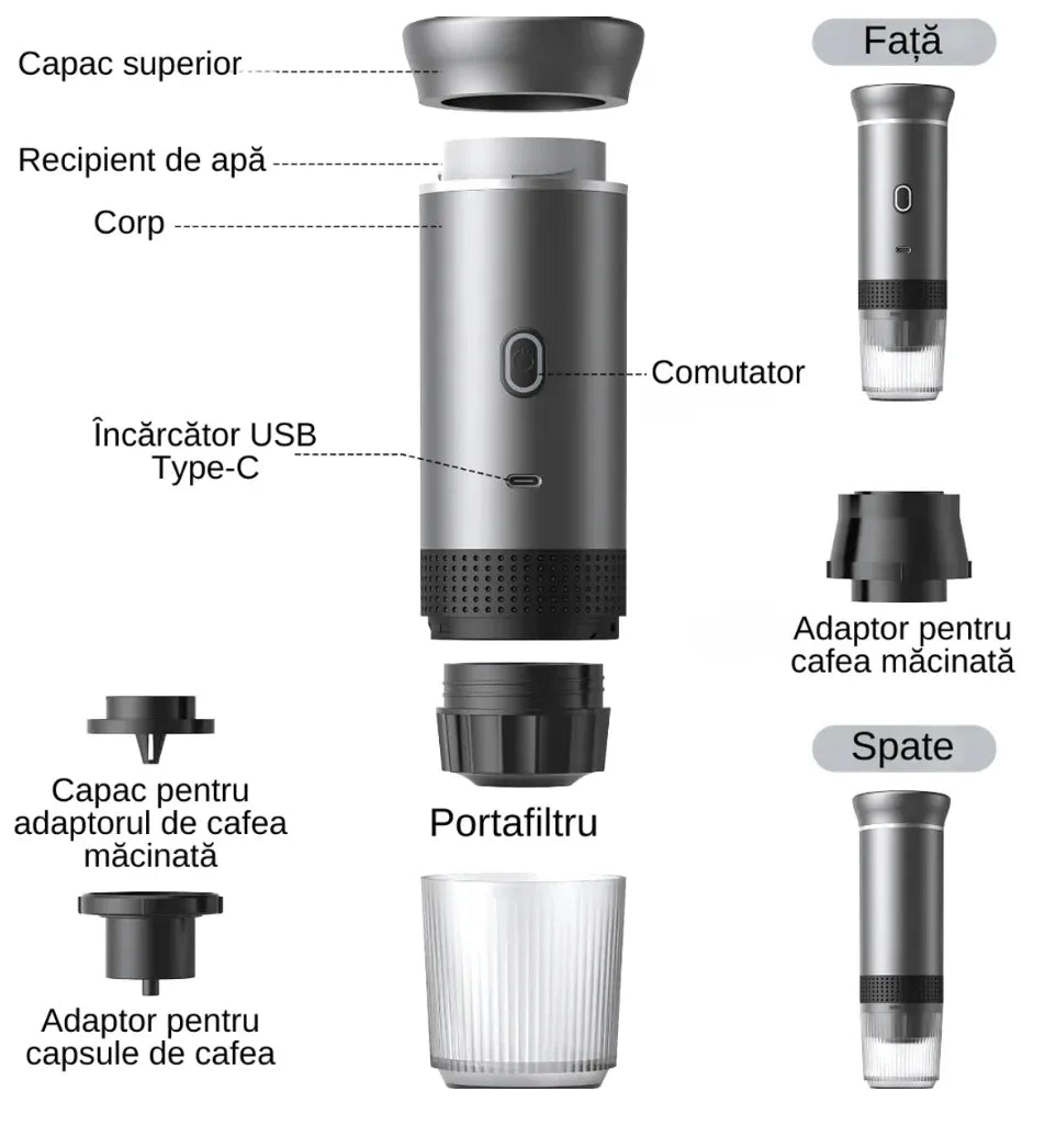 Espressor Portabil pentru Cafea - Compatibil cu Capsule Nespresso și Dolce Gusto - imagine 6