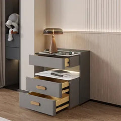 Noptieră Inteligentă cu Încărcare Wireless, Iluminare LED și 3 Sertare