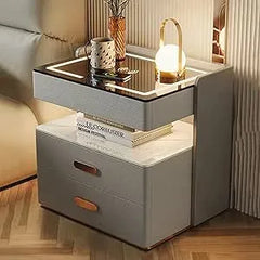 Noptieră Inteligentă cu Încărcare Wireless, Iluminare LED și 3 Sertare