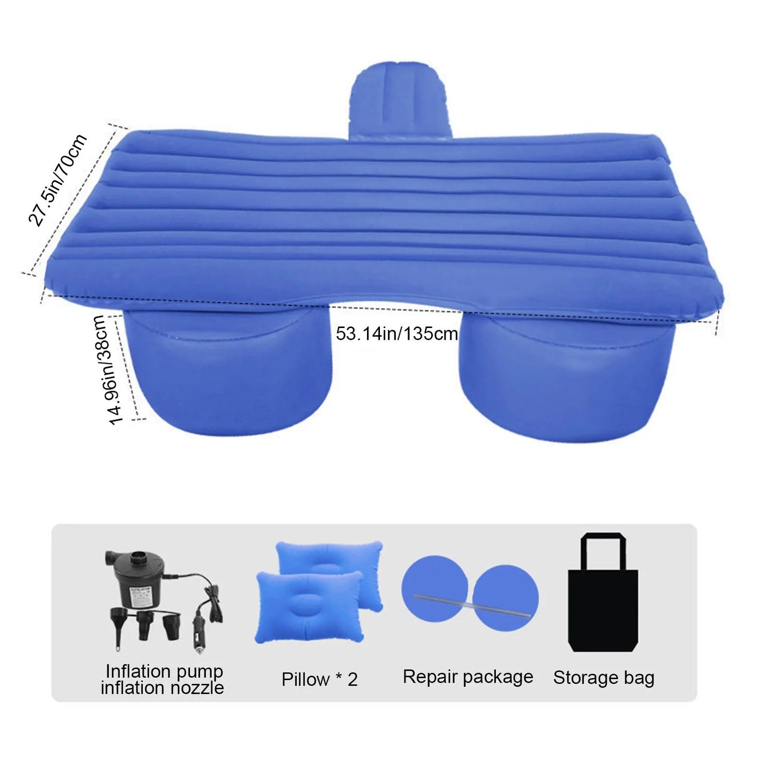 Saltea Gonflabilă pentru Mașină cu 2 Perne, Pompă Electrică și Kit Reparație - imagine 3