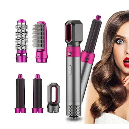 Set Perie de Păr 5 în 1, 1000W – Uscare, Ondulare și Volum cu Capete Detașabile
