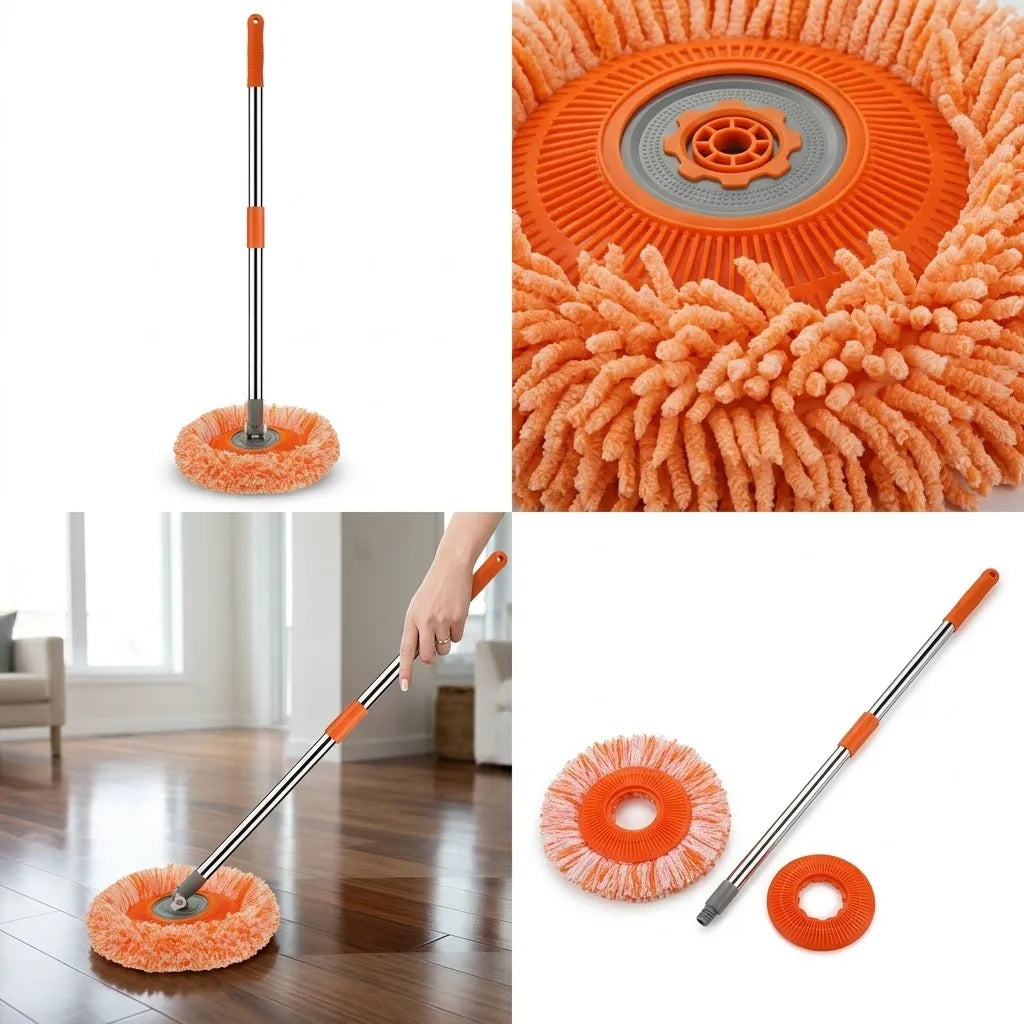 Mop cu Rotire 360°, Cap Triunghiular, Mâner Telescopic Reglabil, pentru Curățarea Podelelor, Pereților și Tavanului - imagine 2