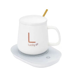 Cană Ceramică Inteligentă pentru Încălzire Automată a Băuturilor – 55°C, cu Suport USB, Capac și Linguriță, 350 ml
