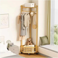 Cuier de Colț Multifuncțional cu Roți – Auriu